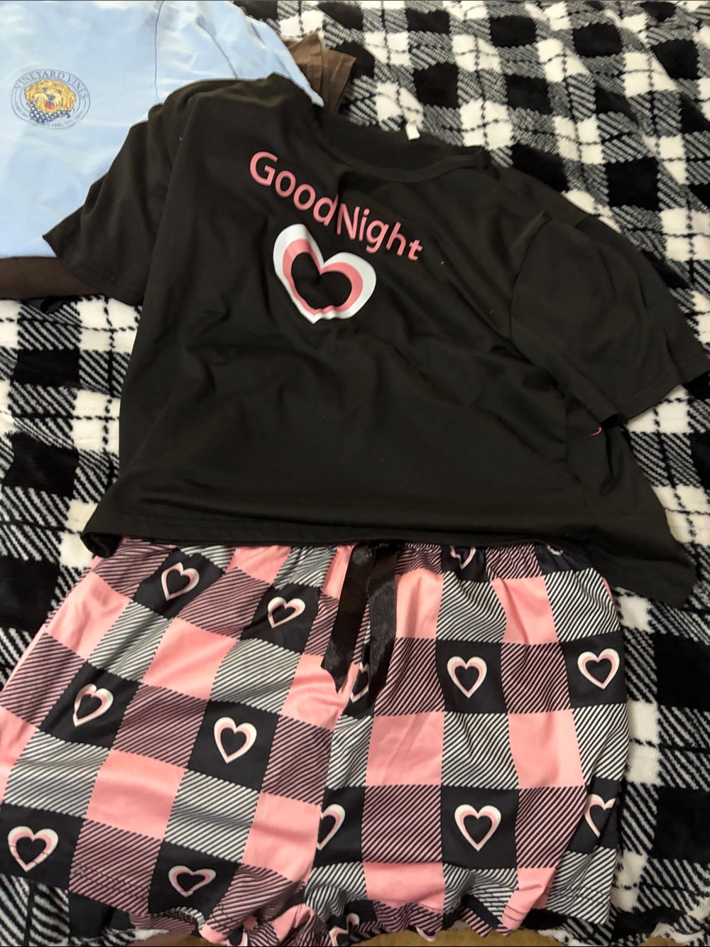 Girls Black & Pink Heart 'GoodNight' Short Pajama Set